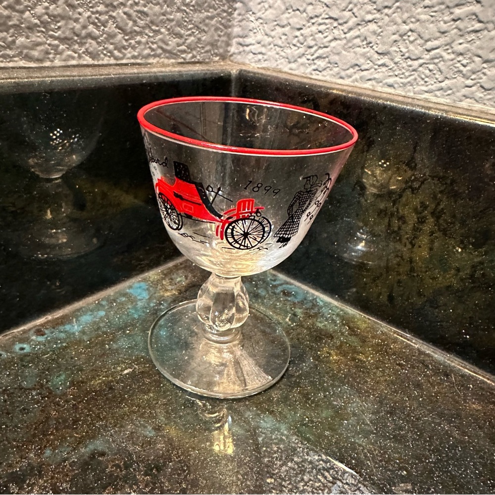 Libbey Vintage Crystal Currier and Ives Packard Cordial Glass